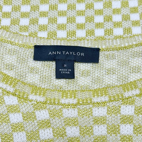 Ann Taylor Sweater Top Chartreuse Green Check Luxe Puff Sleeve Size M - Picture 3 of 6